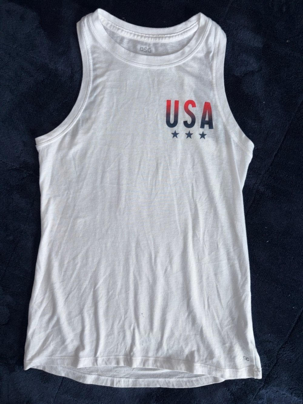 DSG White Tank Top with Red-to-Blue USA Graphic